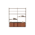 Modern Walnut Veneer Bookshelf with Metal Frame for Bedroom & Living Room