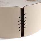 Sintered Stone & Vegan Leather Coffee Table with Dual-Tier Design for Living Room