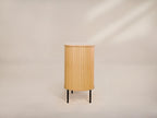 Oak Veneer Console with Fluted Design & Slide Storage for Living Room