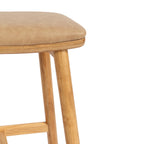 Solid Oak Bar Stool with Cushioned Saddle Seat for Kitchen & Dining