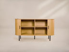 Oak Veneer Console with Fluted Design & Slide Storage for Living Room