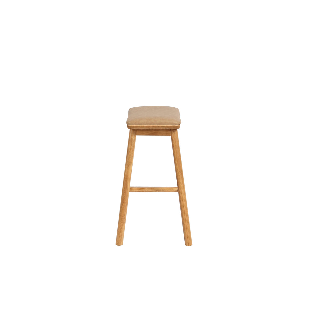 Solid Oak Bar Stool with Cushioned Saddle Seat for Kitchen & Dining