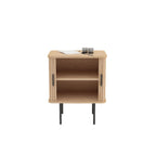 Oak Veneer Nightstand with Curved Fluted Doors & Elevated Legs for Bedroom