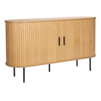 Oak Veneer Console with Fluted Design & Slide Storage for Living Room
