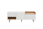 White & Oak Console TV Stand with Structured Drawers for Living Room