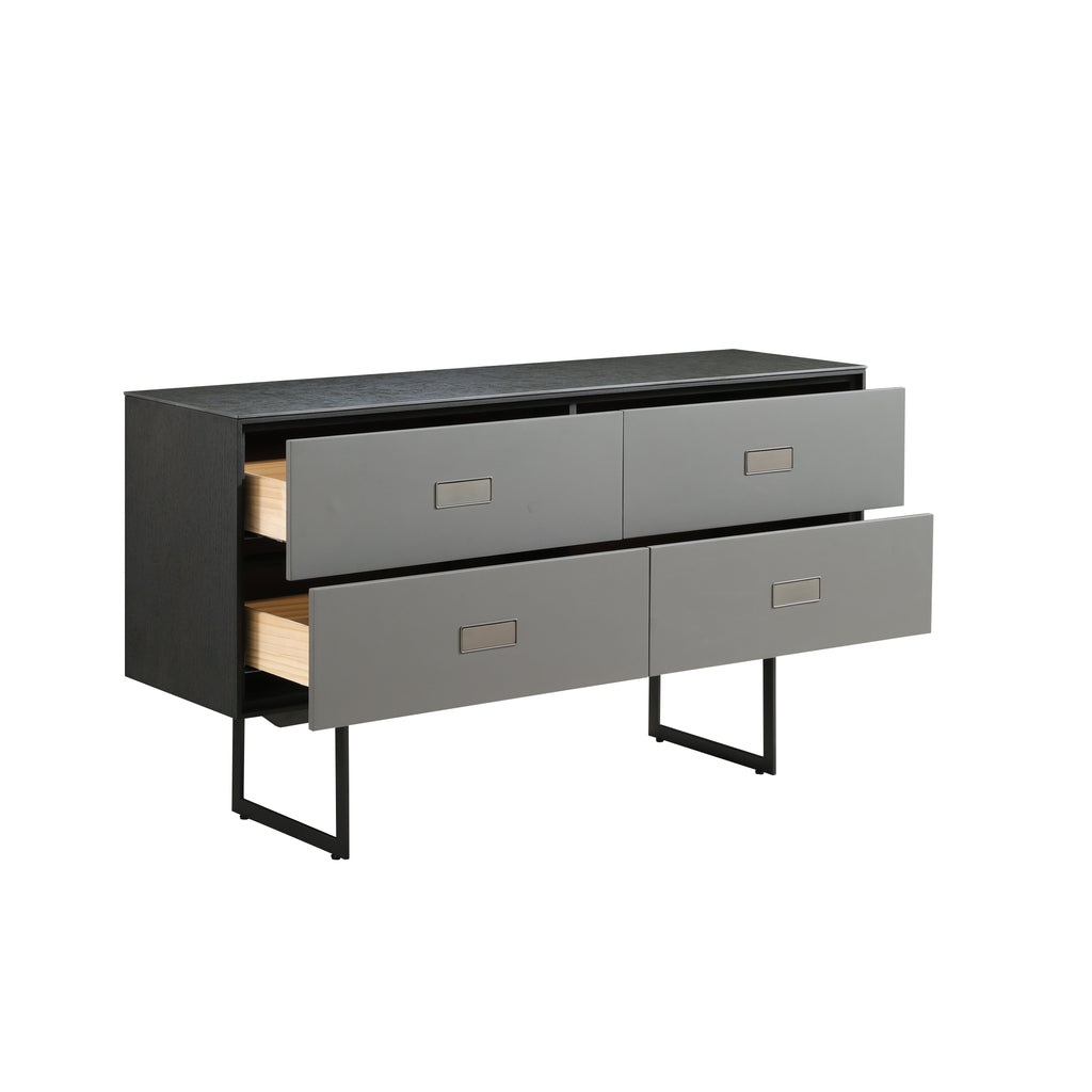 Stone-Look Console with Slim Black Frame & 4 Flush Drawers for Entryway & Living Room