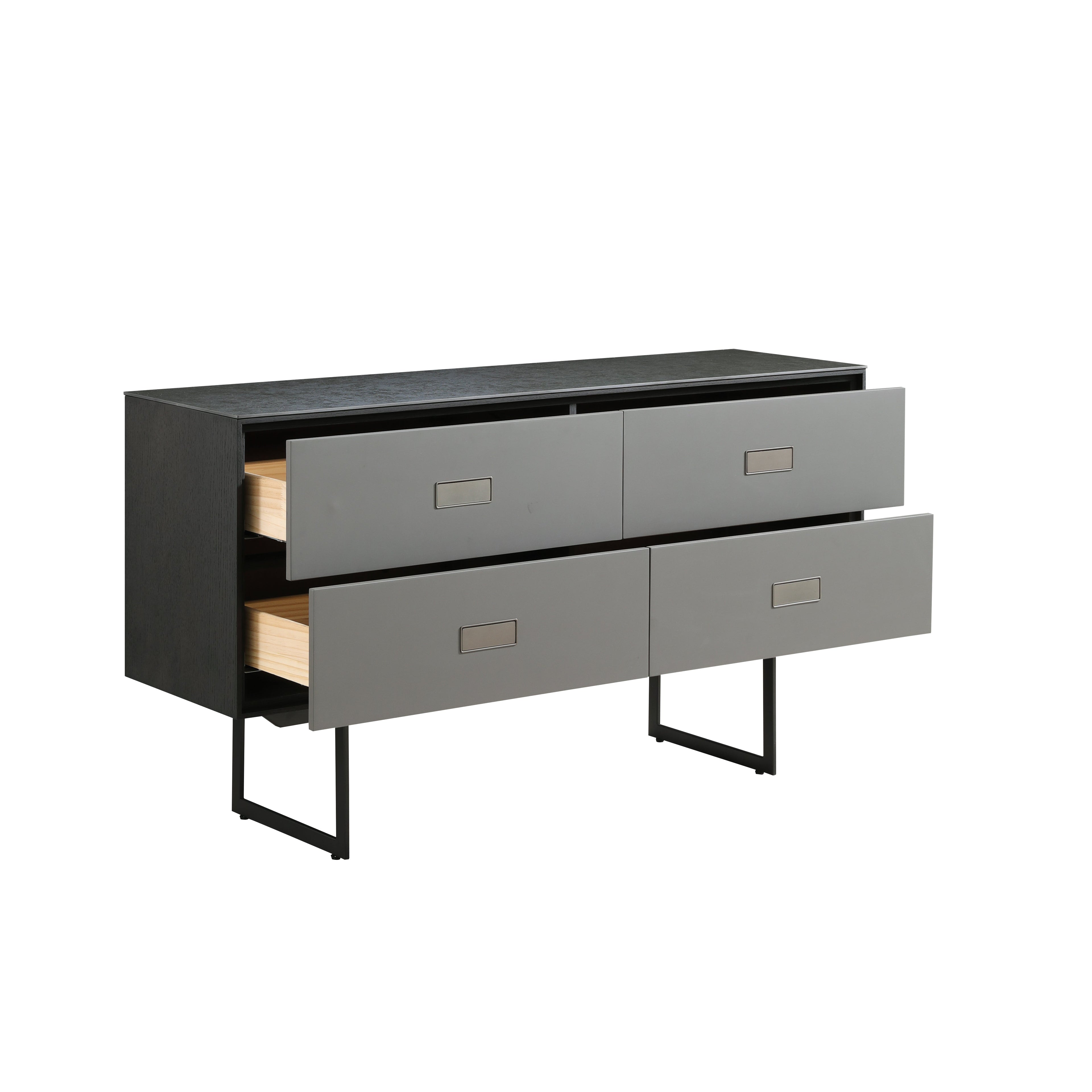 Stone-Look Console with Slim Black Frame & 4 Flush Drawers for Entryway & Living Room