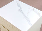 Modern Cream Nightstand with Arched Drawers & Brushed Gold Legs for Bedroom