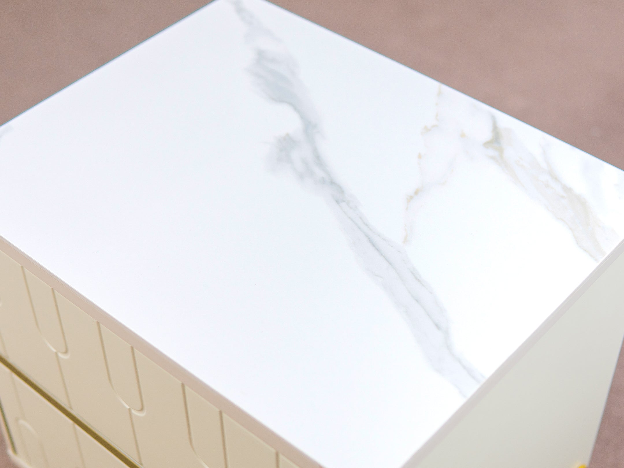 Modern Cream Nightstand with Arched Drawers & Brushed Gold Legs for Bedroom