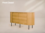 Oak Veneer Console with Fluted Design & Slide Storage for Living Room