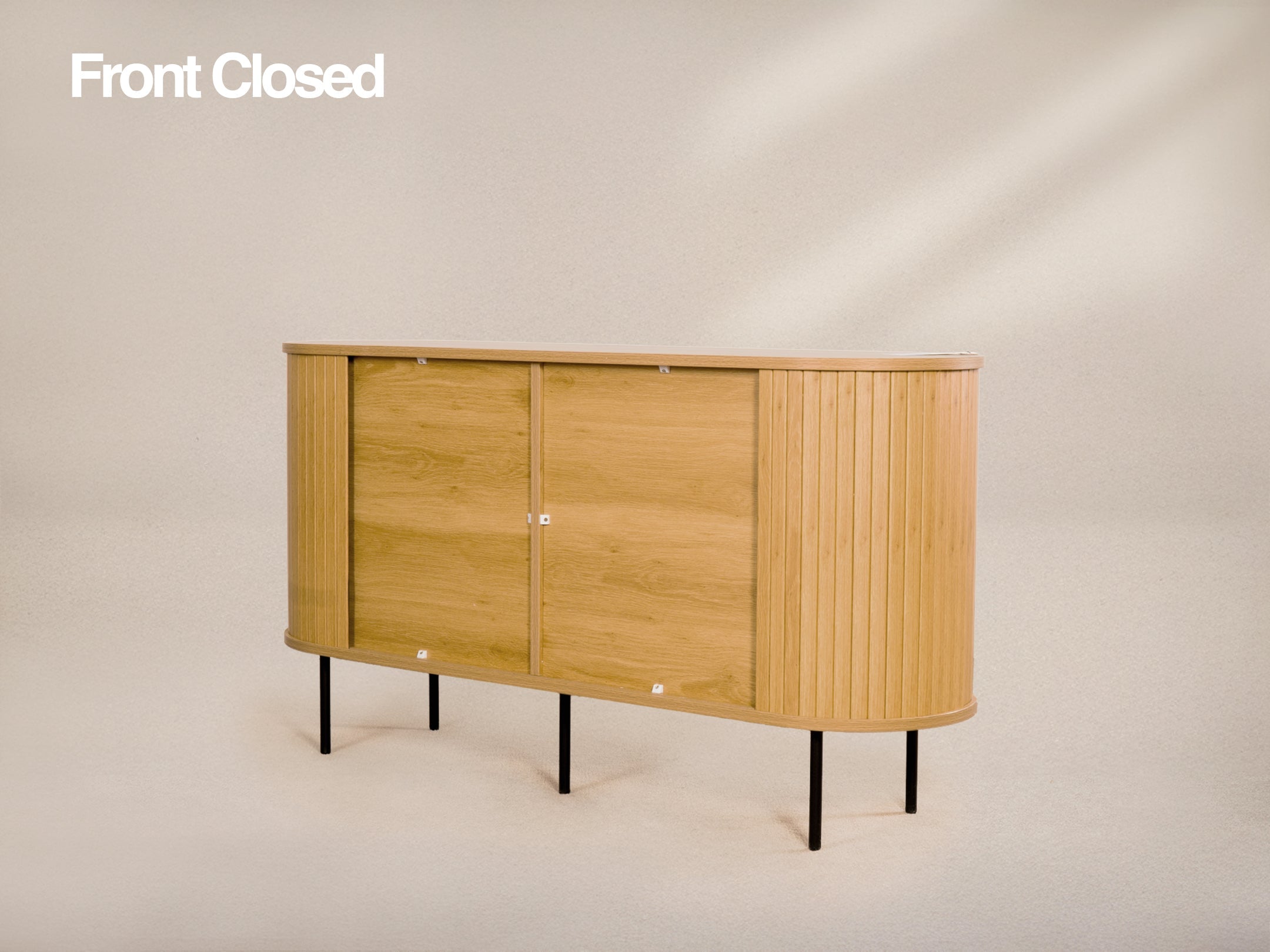 Oak Veneer Console with Fluted Design & Slide Storage for Living Room