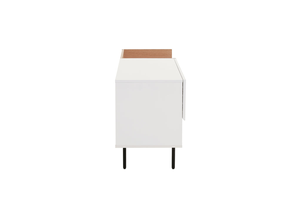White & Oak Console TV Stand with Structured Drawers for Living Room