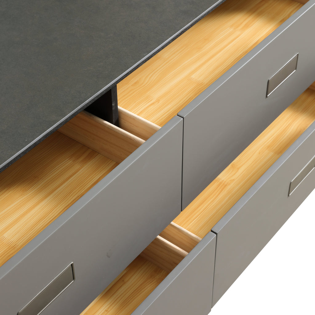 Stone-Look Console with Slim Black Frame & 4 Flush Drawers for Entryway & Living Room