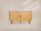 Oak Veneer Console with Fluted Design & Slide Storage for Living Room
