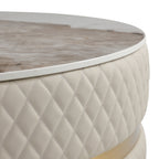 PU Leather & Ceramic End Table with Diamond-Stitch & Gold Banding for Living Room