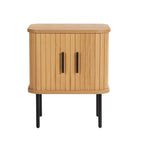 Oak Veneer Nightstand with Curved Fluted Doors & Elevated Legs for Bedroom