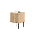 Oak Veneer Nightstand with Curved Fluted Doors & Elevated Legs for Bedroom