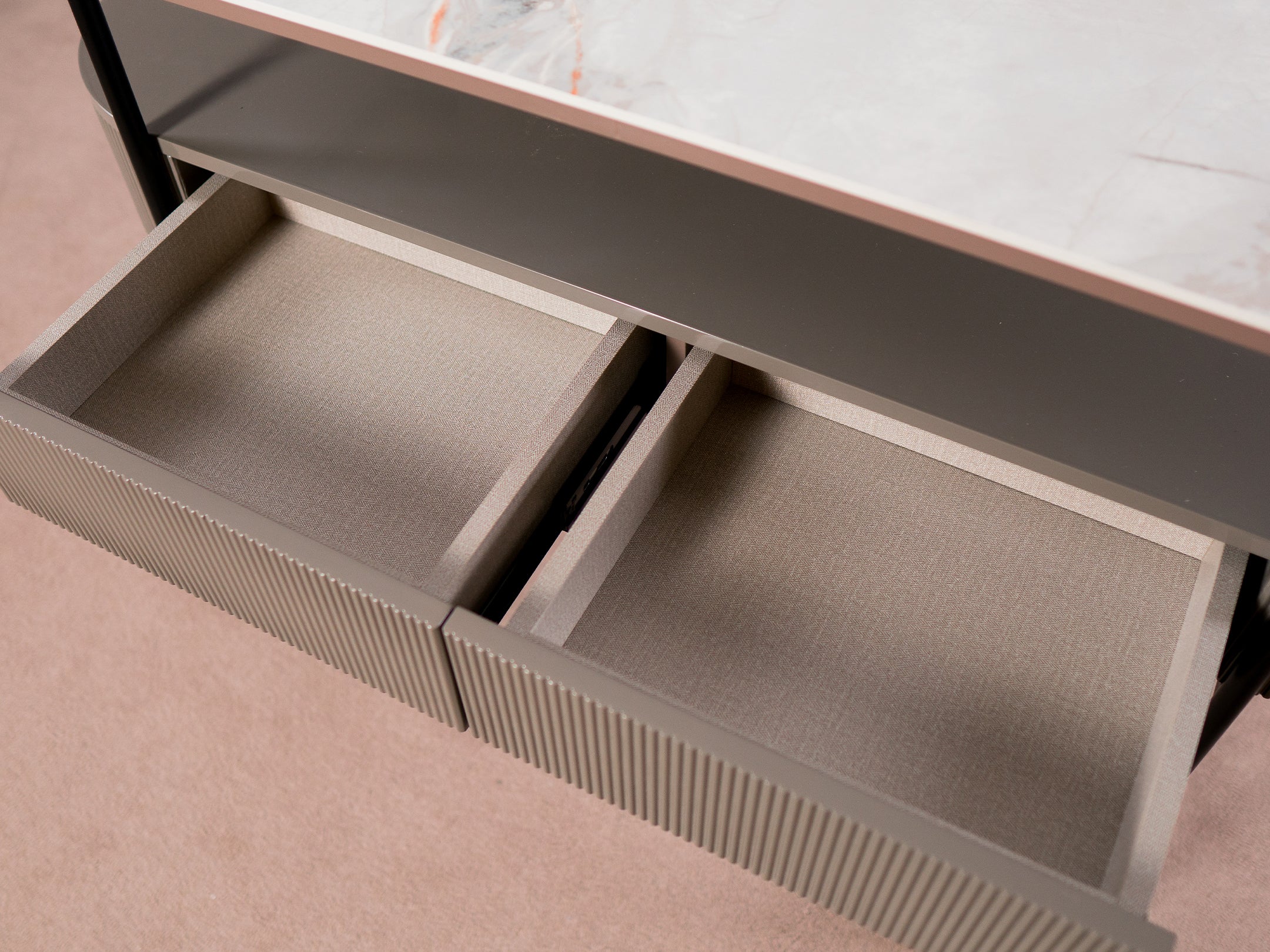 Sintered Stone Console with Fluted Profile & Hidden Drawers for Dining & Living Room