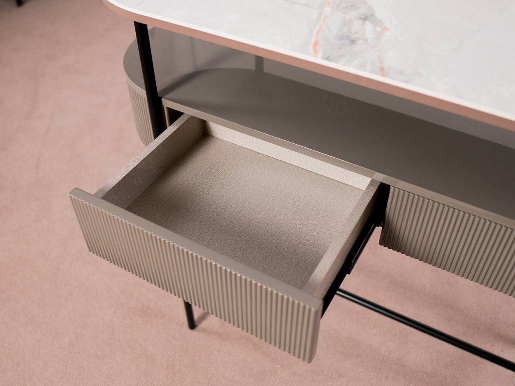 Sintered Stone Console with Fluted Profile & Hidden Drawers for Dining & Living Room