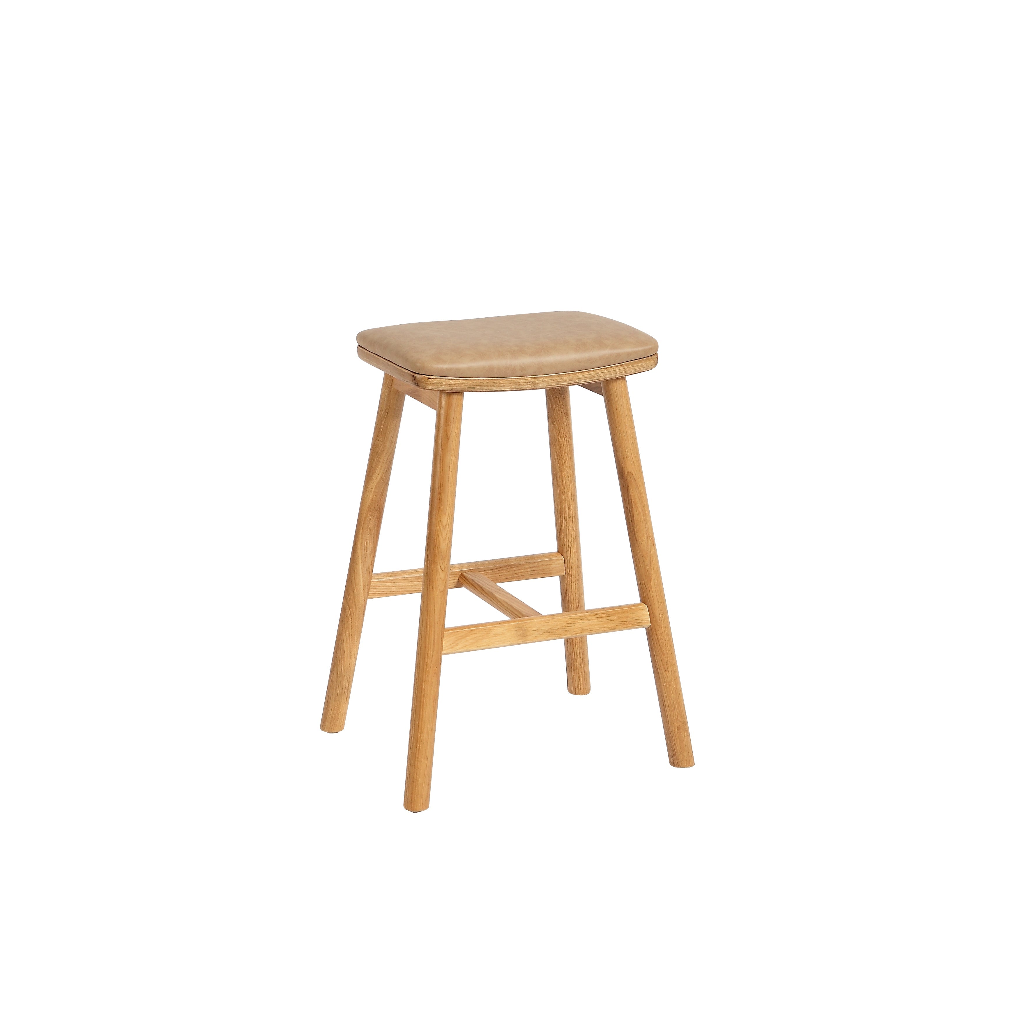 Solid Oak Bar Stool with Cushioned Saddle Seat for Kitchen & Dining