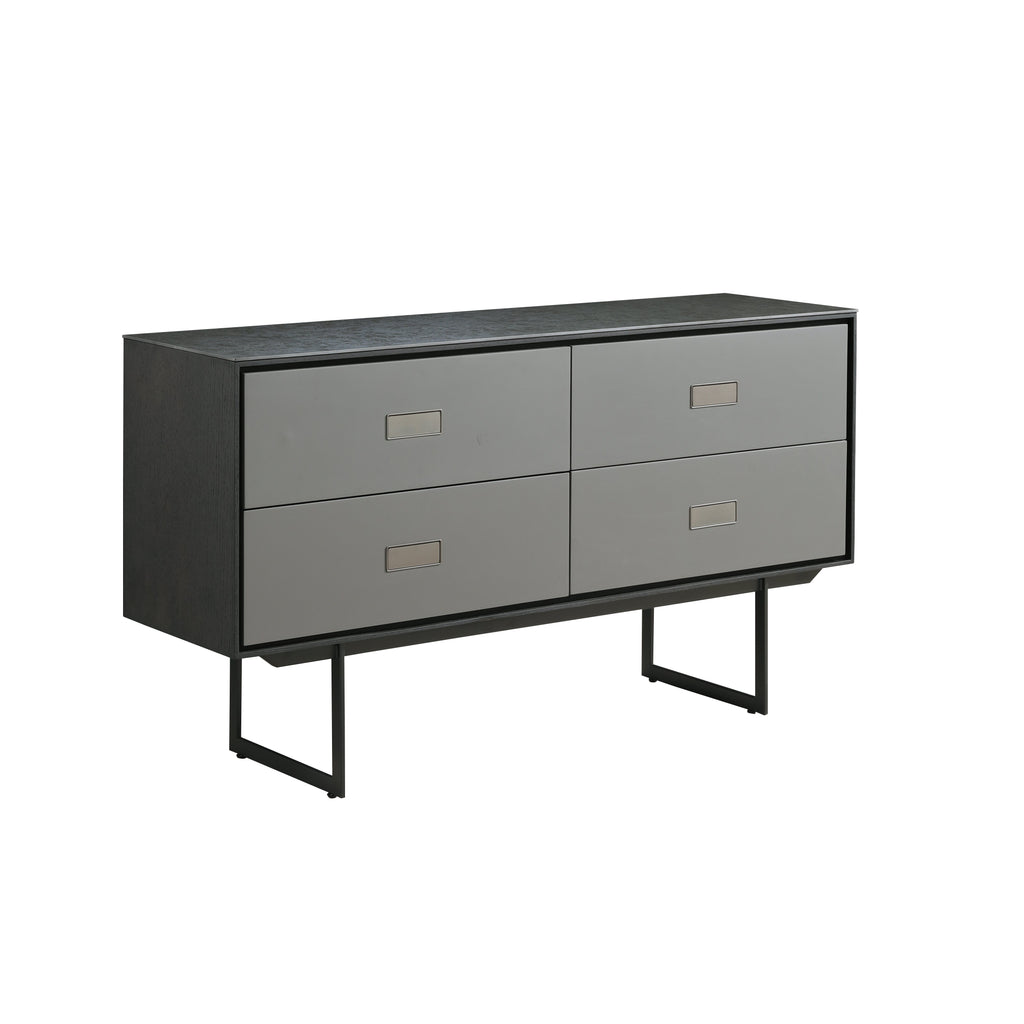 Stone-Look Console with Slim Black Frame & 4 Flush Drawers for Entryway & Living Room