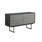 Stone-Look Console with Slim Black Frame & 4 Flush Drawers for Entryway & Living Room