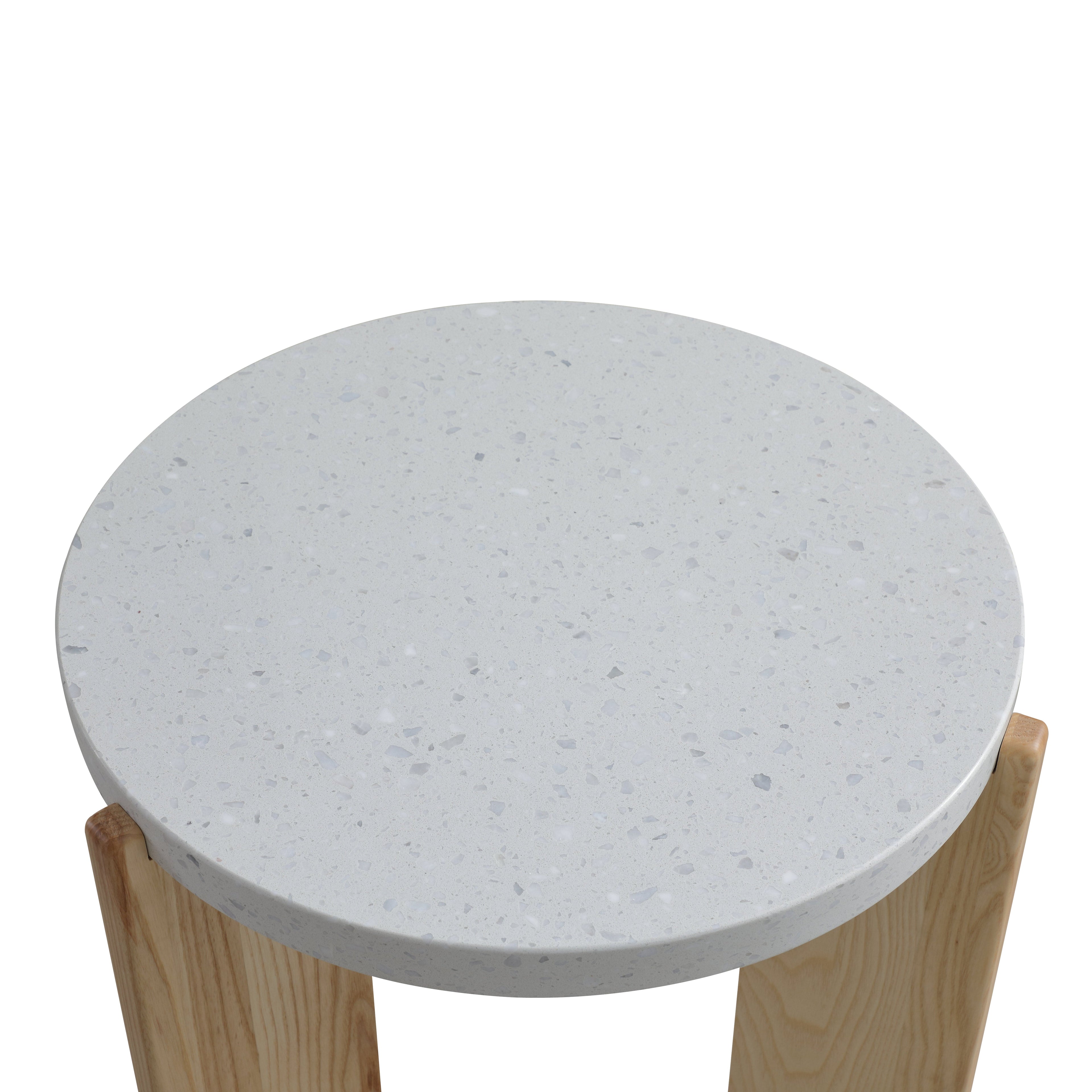Terrazzo Marble & Ash Wood End Table with Natural Calm Finish for Living Room