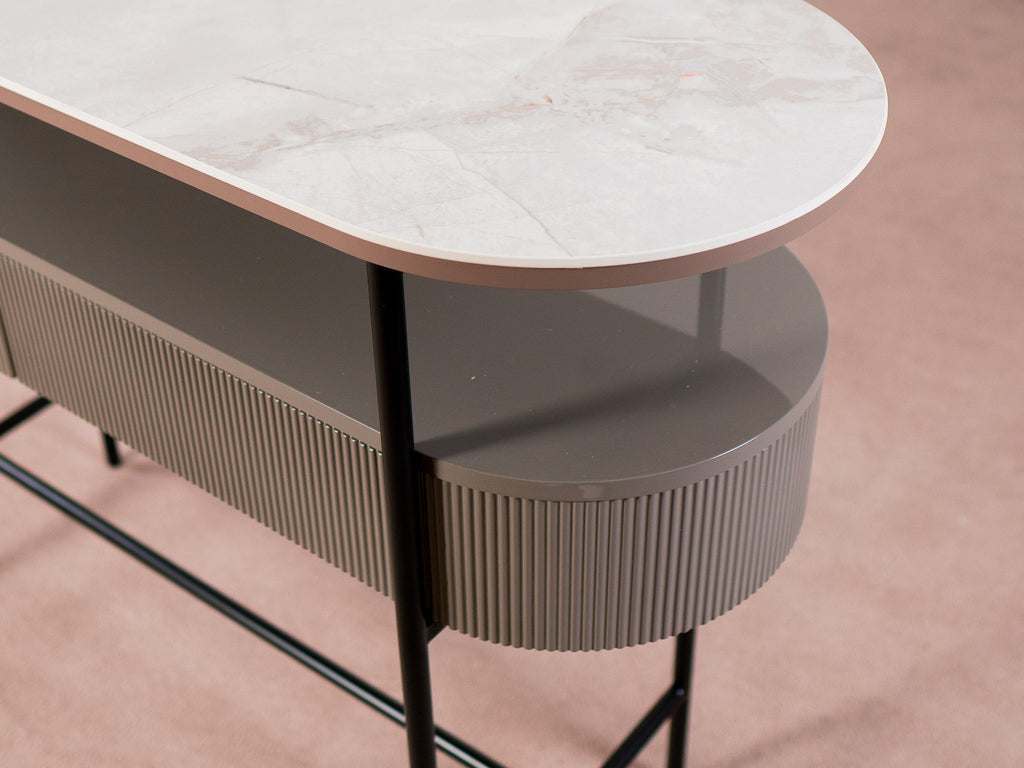 Sintered Stone Console with Fluted Profile & Hidden Drawers for Dining & Living Room