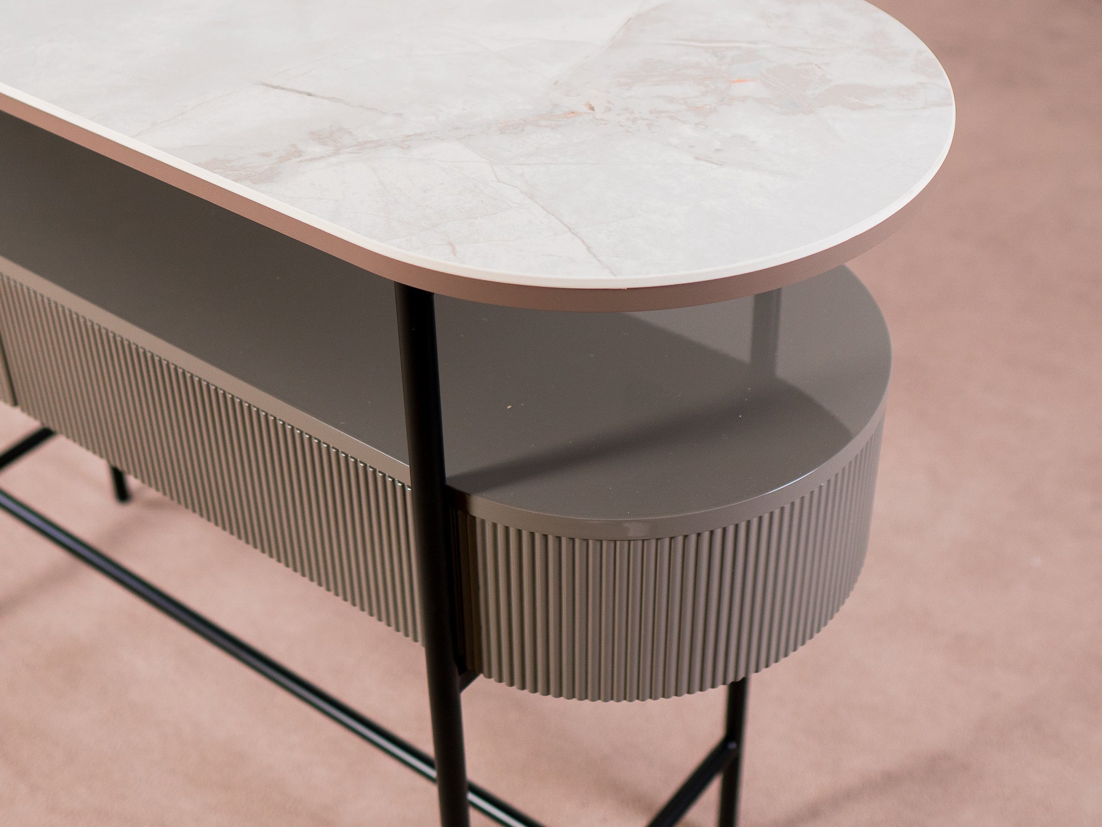 Sintered Stone Console with Fluted Profile & Hidden Drawers for Dining & Living Room