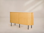 Oak Veneer Console with Fluted Design & Slide Storage for Living Room